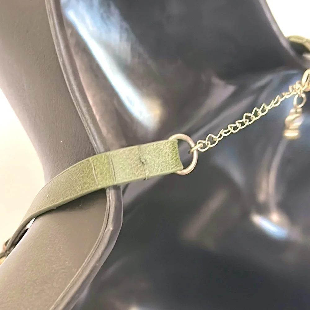 Anthropologie faux leather and Gold Chain Necklace- green and gold